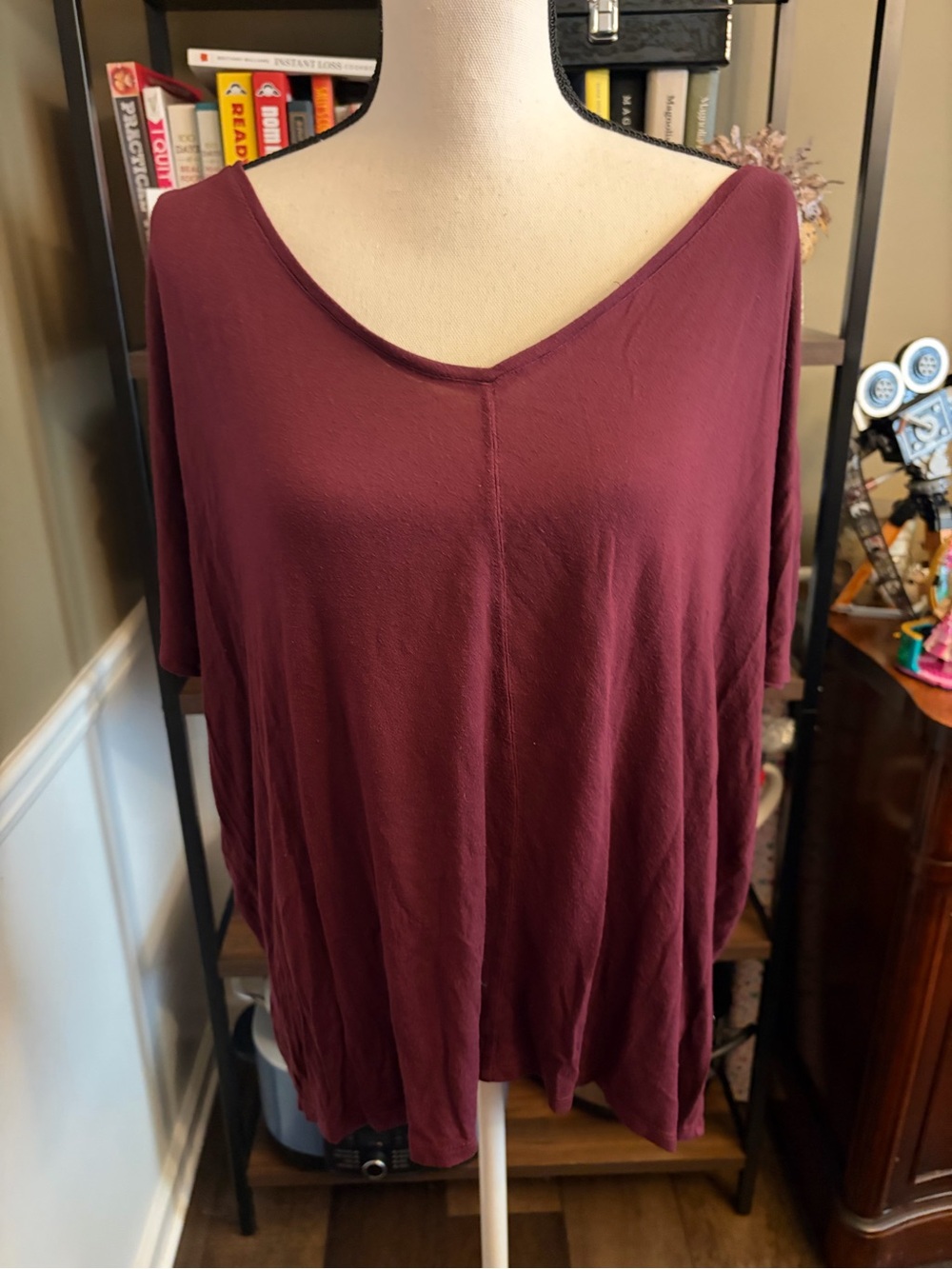 LOFT Relaxed V-Neck Women's Top in Burgundy